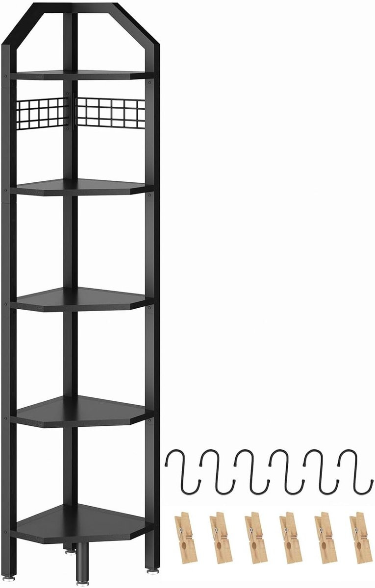 Multifunctionele zwarte hoekplank met 5 niveaus voor woonkamer, badkamer of keuken