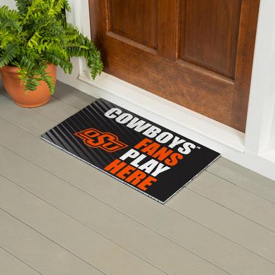 Evergreen "28 in. x 16 in. Oklahoma State University ""Fans Play Here"" PVC Door Mat"
