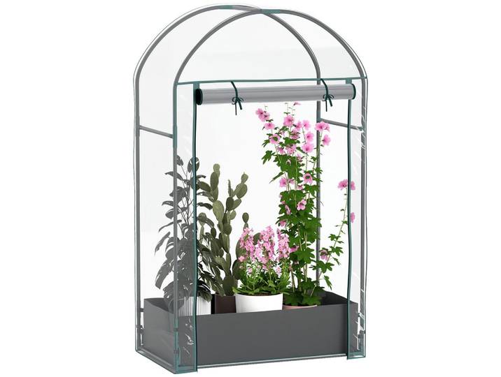 ComfortXL Gewächshaus De-12009 mit Pflanzsack & Rolltür Transparent, Kunststoff, 50x152x89 cm, Gartenzubehör, Gartenhäuser & Gewächshäuser
