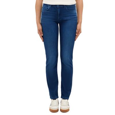 Straight-Jeans MUSTANG "Damen Style Shelby Straight", Damen, Gr. 29, Länge 34, blau (682 mittelblau), Denim/Jeans, 78% Baumwolle, 10% Lyocell, 9% Elastomultiester, 3% Elasthan, unifarben, straight fit, Jeans Straight-Jeans