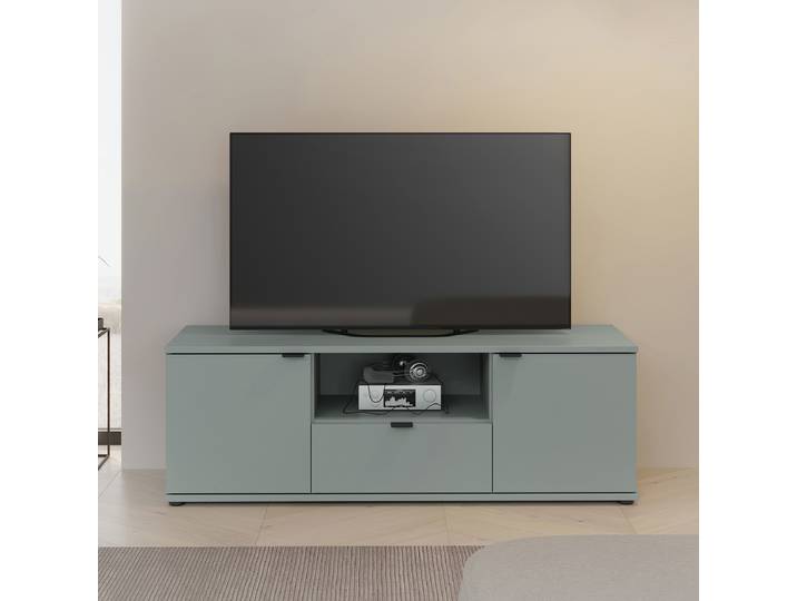 TV-Lowboard Spanplatte, foliert Grün/Mintgrau 44cm