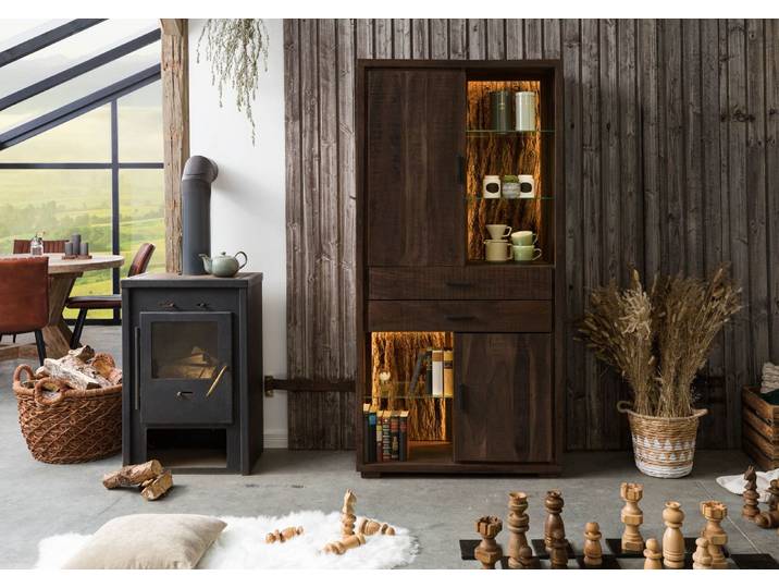 Armoire bibliothèque en bois d'acacia laqué marron BARK #203