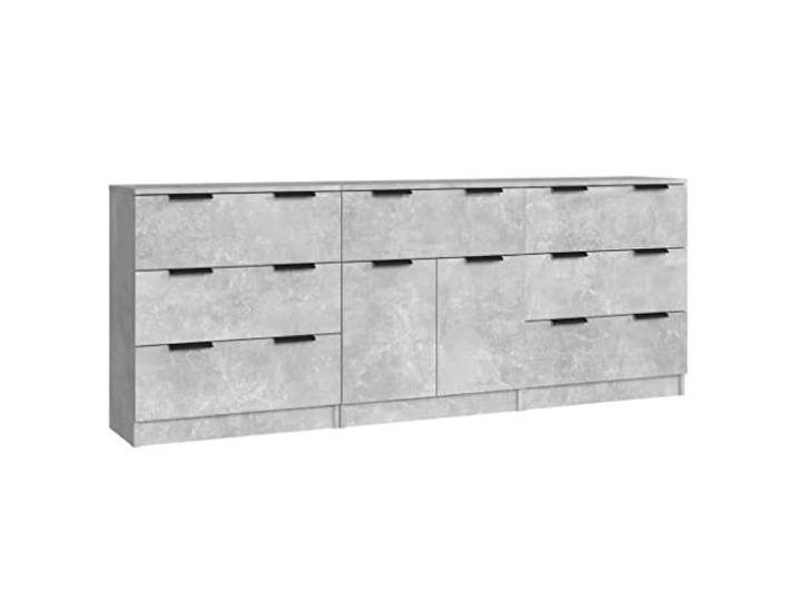 vidaXL 3-TLG. Sideboard-Set Betongrau Holzwerkstoff