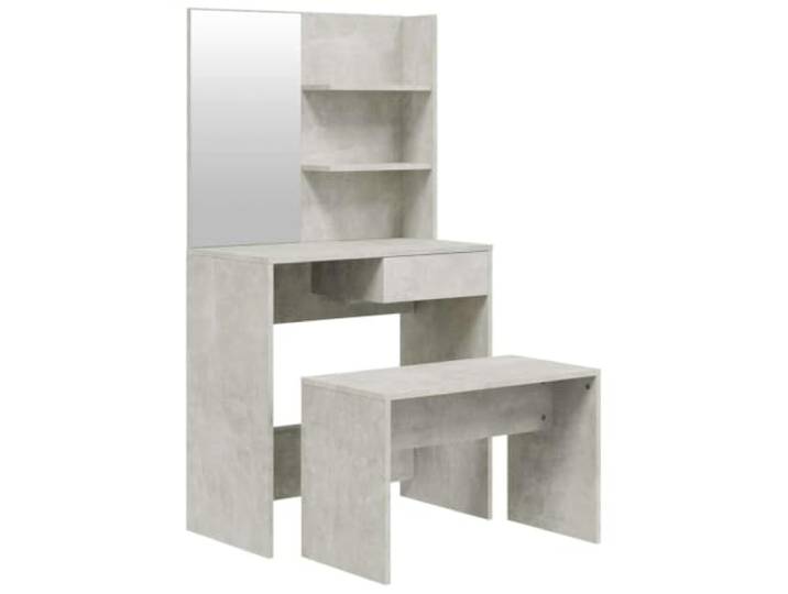 Xhnifbn Schminktisch-Set Betongrau 74,5x40x141 cm mit Hocker 2-tlg Eleganter Frisiertisch aus Holzwerkstoff fürs Schlafzimmer mit Spiegel und integriertem Stauraum für Kosmetik