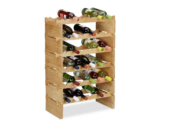 Relaxdays Weinregal Natur Bambus stapelbar 6 Flaschen, Hellbraun, Holz, 60x86x28.5 cm, Weinregale