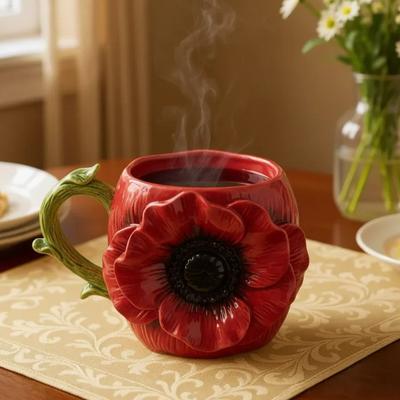 Multisell Products Hub Decorative Flower patterned Mug, Coffee Cup, Multiple Styles Available, Flower shaped Drinking Cup For Office And Home, e