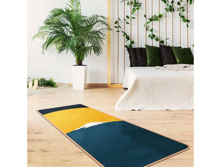 Tapis de yoga Soleil, lune et montagne 183 x 61cm Jaune