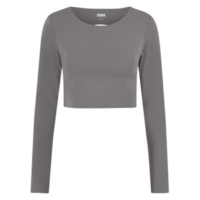 Longsleeve URBAN CLASSICS "Urban Classics Ladies Sports Longsleeve Ladies Sports Longsleeve", Damen, Gr. M, senior grau, 80% Nylon, 20% Elasthan, unifarben, loose fit, Rundhals, Shirts
