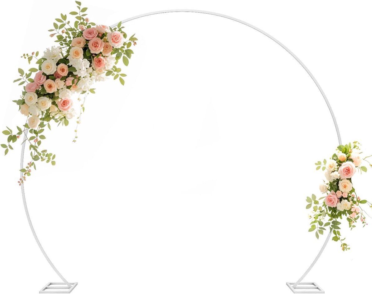 Ronde achtergrondstandaard van metaal voor ballonbogen en decoratie, 1.9 m wit
