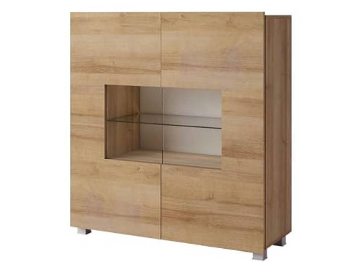 Mirjan24 Kommode Calabrini BR01 mit 2 Türen (Eiche Gold, ohne LED) Moderne grifflose Kommode mit gehärtetem Glas und viel Stauraum für Wohn- und Schlafzimmer
