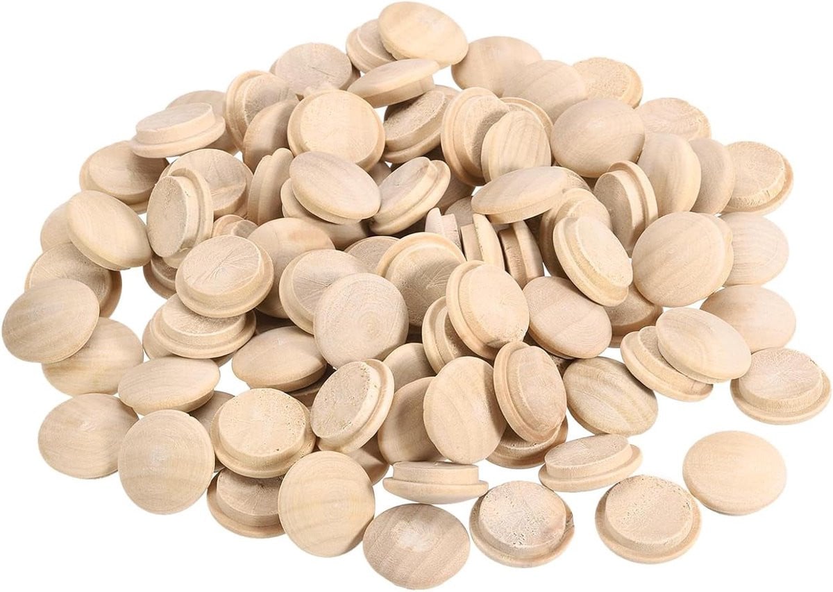 100 stuks Houten Gatstoppers Afdekkappen voor Meubels - Ronde Decoratieve Kop - Diameter: 23 mm - Houtkleur