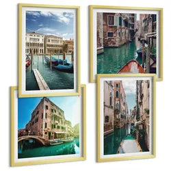 BILDER SET 4er Set - 50x50 cm & 40x60 cm Goldrahmen - Architektur der Kanäle von Venedig