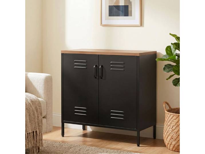 Buffet Salon Métallique Meuble de Rangement Industriel avec 2 Portes et Étagère Réglable 80 x 40 x 80 cm Noir