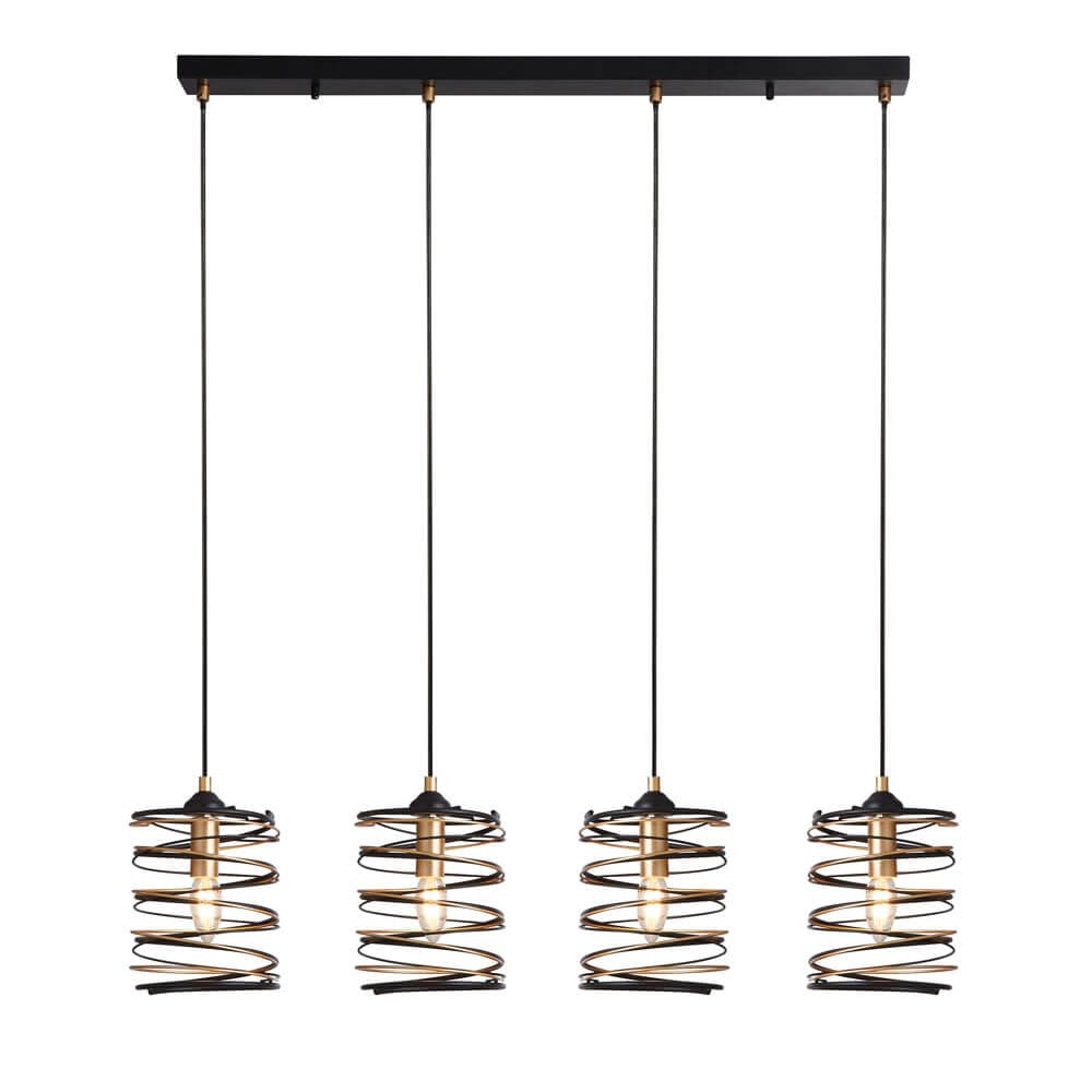 Searchlight Hanglamp Spring 4-lichts zwart en goud/messing