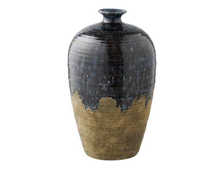 Vase Vase, Braun, Dunkelblau, Keramik, oval, 44.5 cm, handgemacht, Dekoration, Vasen, Keramikvasen