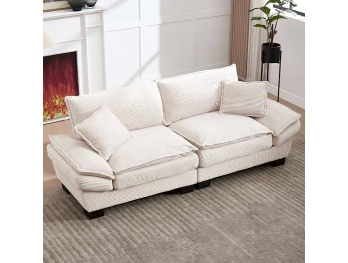 Ball & Cast Couch mit Schlaffunktion, Samt Sofa 2 Sitzer mit Kissen für das Wohnzimmer Wohnung Schlafzimmer, 224 x 81 x 81 (BxHxT), Beige