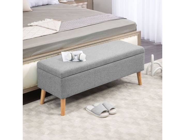 Banc coffre rembourré gris 110 x 39 x 45 cm