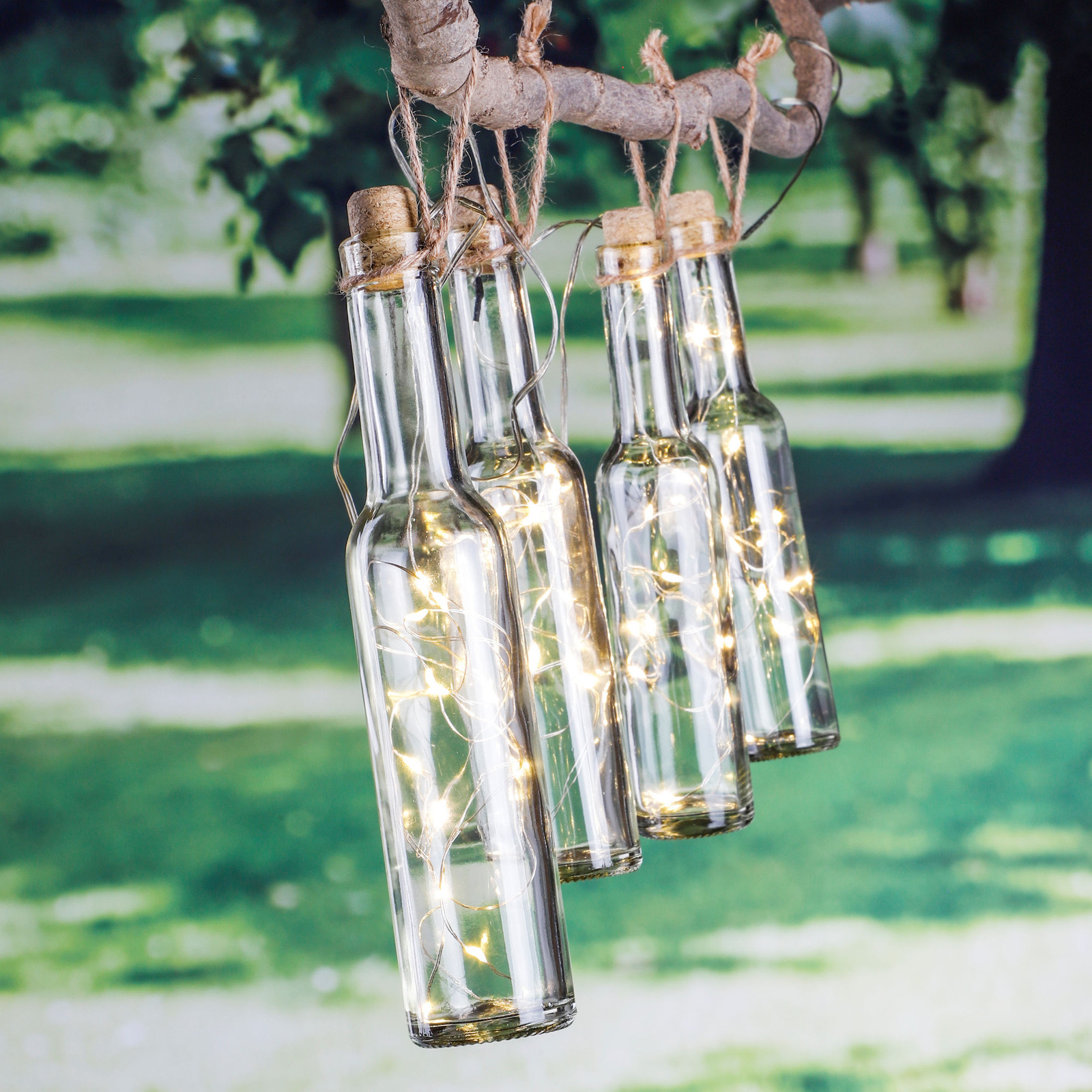 Spetebo LED-solarverlichting met lichtketting en 4 verlichte flessen
