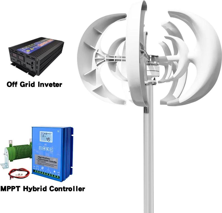 Windkraftgenerator, 5000W Leistung, vertikale Achse, Fiberglasblätter, Mit Wechselrichtersystem, 5000W, 48V