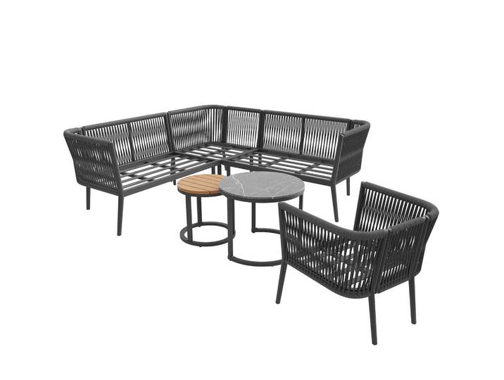 Modfu Gartenmöbel 114.5x61x67cm grau aus Metall und Olefin, Grau, Gartenmöbel, Gartengarnituren, Gartenmöbel-Sets