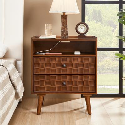 "GDFStudio Vaelith 23.5"" Wood Nightstand with Charging Station and 2 Drawers"