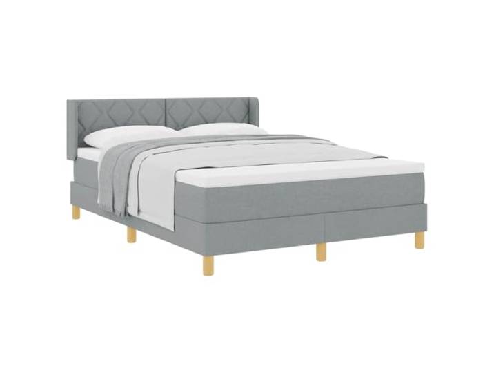 KTHLBRH Boxspringbett mit Kopfteil hellgrau 200x140cm Stoff Holzstruktur und massives Kiefernholz, atmungsaktives Polyester, Lattenrost, verstellbares Kopfteil, starke Beine