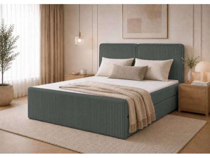 EURO-MOEBEL Boxspringbett ALIS Bett Doppelbett mit Bonell Matratze, Bettkästen (Flaschengrün - Tilia 39, 180 x 200 cm)