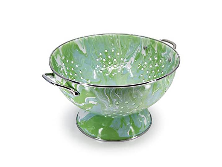 Golden Rabbit Emaille-Sieb, groß, 5 l, modernes Monet Karbonstahlkern mit Porzellan-Emaille-Finish, Edelstahlrand und Griffen, ideales Lebensmittelsieb für Obst und Gemüse