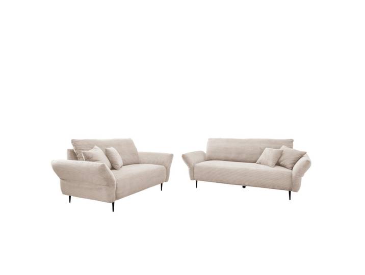 P & B Sitzgarnitur, Beige, Metall, Füllung: Schaumstoff, Made in Europe, Rücken echt, Armteil links, Armteil rechts, Wohnzimmer, Sofas & Couches, Sitzgarnituren