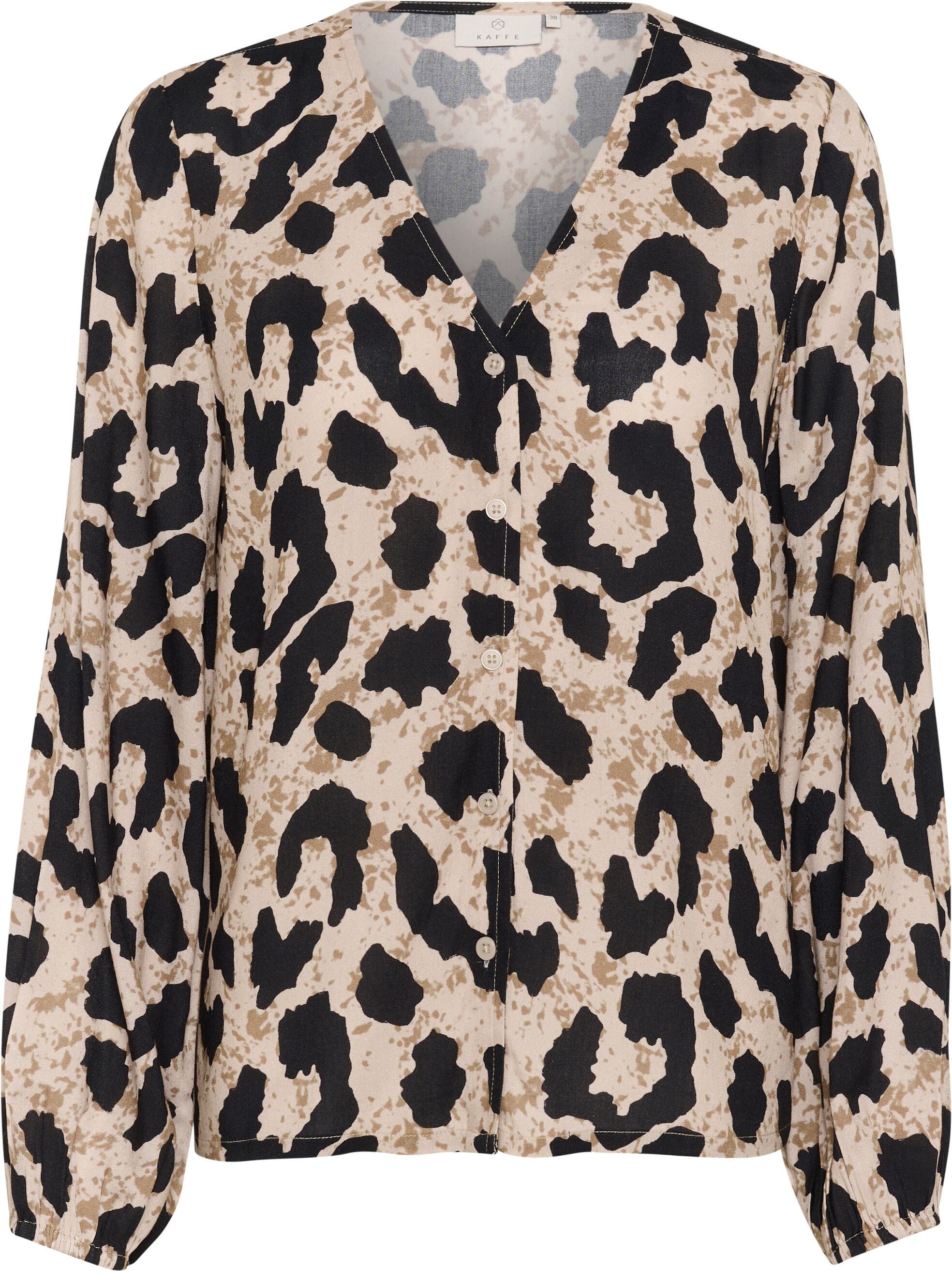 Langarmbluse KAFFE "Damen Bluse langarm KAmaira", Damen, Gr. 34, beige (large animal print), Obermaterial: 100% Viskose LENZING ECOVERO CV LenzEcov., Blusen Langarmbluse