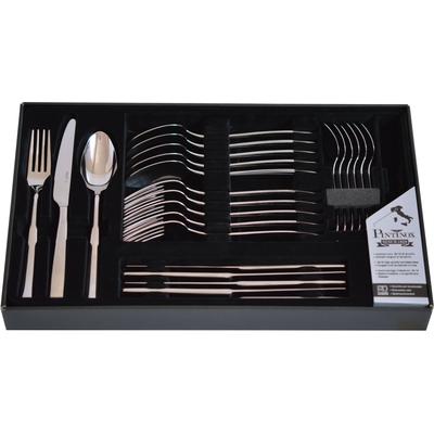 Besteck-Set PINTINOX "Luna", silber (edelstahlfarben), 24 Stk., Edelstahl 18/10, Essbesteck-Sets, Hammerschlagoptik, spülmaschinengeeignet