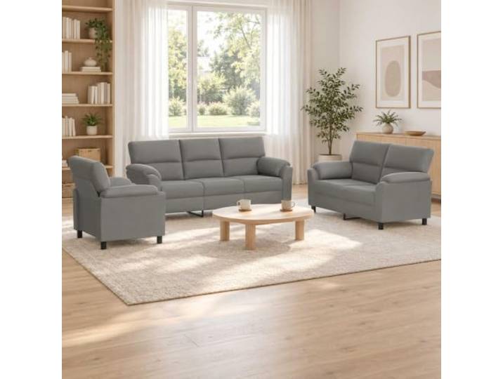 Sofa-Set 3 pcs Hellgrau Samt mit Metallrahmen Weicher Samt,konische Beine,Kissenrücken,Metallrahmen,Alltag