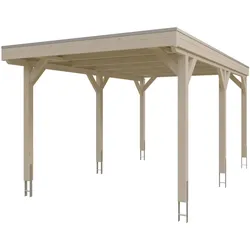 Skan Holz Grunewald - Flachdach Carport aus Leimholz Breite 321 cm Gr. 1 - 321 x 554 cm Aluminium Dachplatten mit Trapezprofil (unbehandelt) farblich unbehandelt Holzcarport