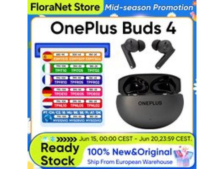 Originele OnePlus Buds 4 oordopjes, draadloos, met AI-ruisonderdrukking voor gesprekken, 55dB, lange reikwijdte, IP55 waterdicht, draagbaar