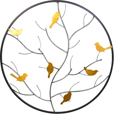 Wanddekoobjekt PAJOMA "Wanddekoration", schwarz, T:2cm Ø:81,5cm, Metall, Wanddekoobjekte, goldene Vögel auf Herbstzweig, Metall