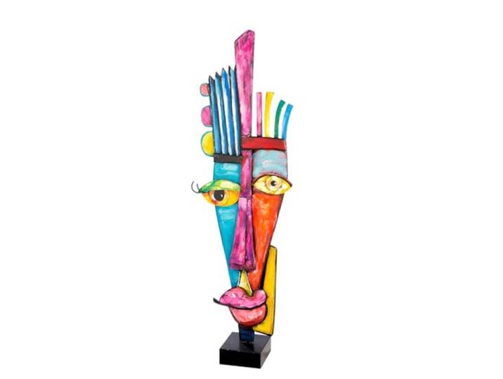 Casablanca Skulptur Kediri - Metall - Mehrfarbig - Gesichtsmotiv - Höhe 100 cm - Kunst - Dekoration - Wohnaccessoire
