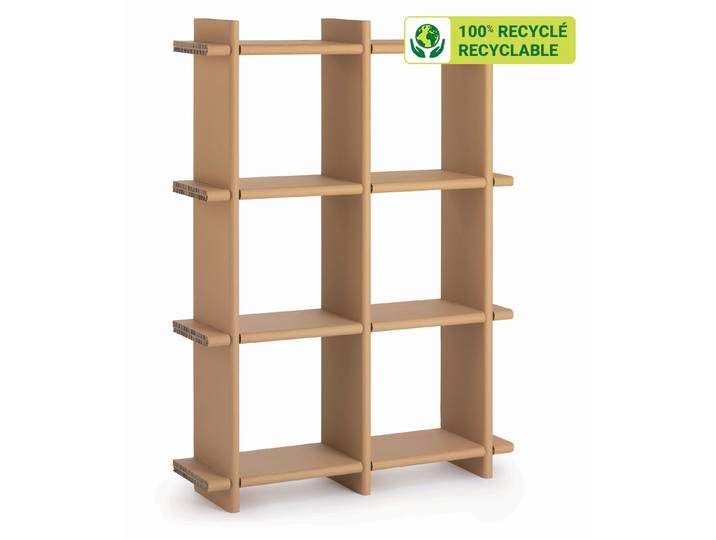 KRAFTDESIGN Etagère 6 cases à croisillon H. 147,4 cm en carton alvéolaire - Kraft naturel