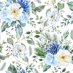 ti-flair 20 Servietten Papier 33x33cm 3-lagig - hochwertige Einweg Papierservietten Weihnachtsservietten Winterblumen Motivservietten Winter Weiß Blau Grün