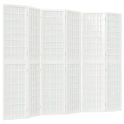 vidaXL 6-tlg. Paravent Japanischer Stil Faltbar 240x170 cm Weiß