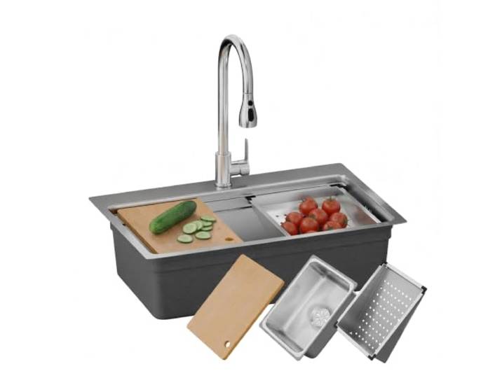 SEVANTE Küchenspüle aus Edelstahl - Spülbecken Küche - Silber 75x46x60 cm Spüle Küche, Ausgussbecken Edelstahl, Spüle mit Armatur Set, Glasreinigung