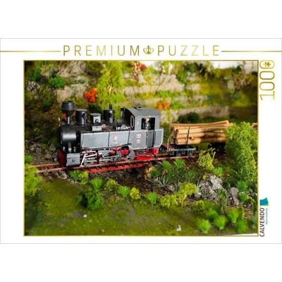 CALVENDO Puzzle Dampflok vor dem Holzzug | 1000 Teile Lege-Größe 64x48cm Foto-Puzzle für glückliche Stunden
