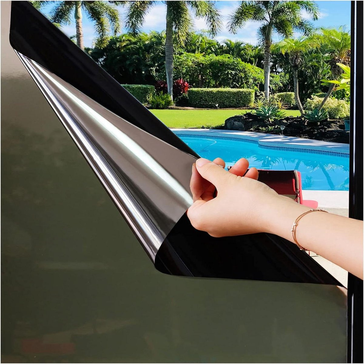 Zwarte zilveren spiegelfolie voor privacy, warmte- en UV-blokkering, 60 x 200 cm