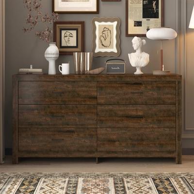 Timechee Contemporary Wood Grain Dresser - 6-Drawer Chest with Dual-Color Options