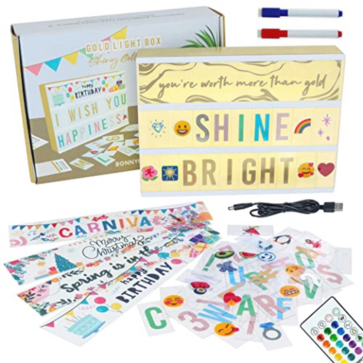Gouden A4 Letterbox met 400 Letters, Emoji's, 10 Premium Kaarten en Afstandsbediening