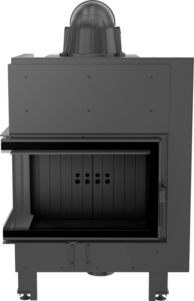 Kamineinsatz aus Stahl KRATKI MBM links 10kW Ø200 gebogenes Glas schwarz Verkleidung