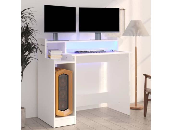 UNE Bureau avec lumières LED Blanc 97x90x45 cm Bois d'ingénierie Nouveau produit