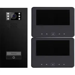 Premium Türsprechanlage Einfamilienhaus Türstation XD-1 Black Steel + 2x Monitor XD-7 IP-BUS Technologie