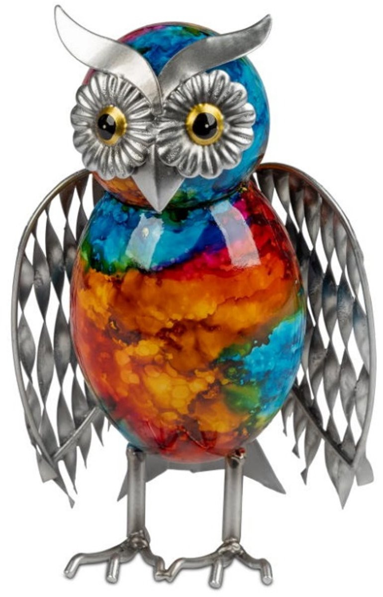 MMDeco Staande Uil Decoratiebeeld - Multicolor - Metaal - Hoogte: 23 cm