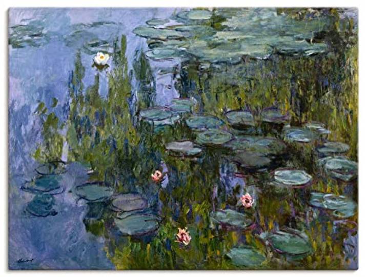 ARTLAND Wanddeko Leinwand Bilder Wandbild 120x90 cm Teich See Pflanzen Blumen Seerosen Nympheas 1918 Impressionismus Claude Monet T7DE