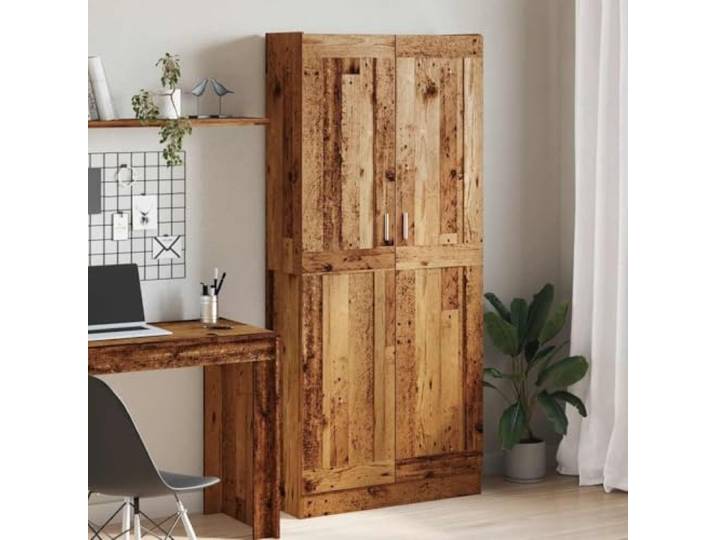 ROMHZKS Highboard Altholz-Optik 82,5x30,5x185 cm Holzwerkstoff Mit Wandhalterung zur Kippsicherung, Griffe für bequeme Handhabung, pflegeleichte Oberfläche, vielseitig einsetzbar